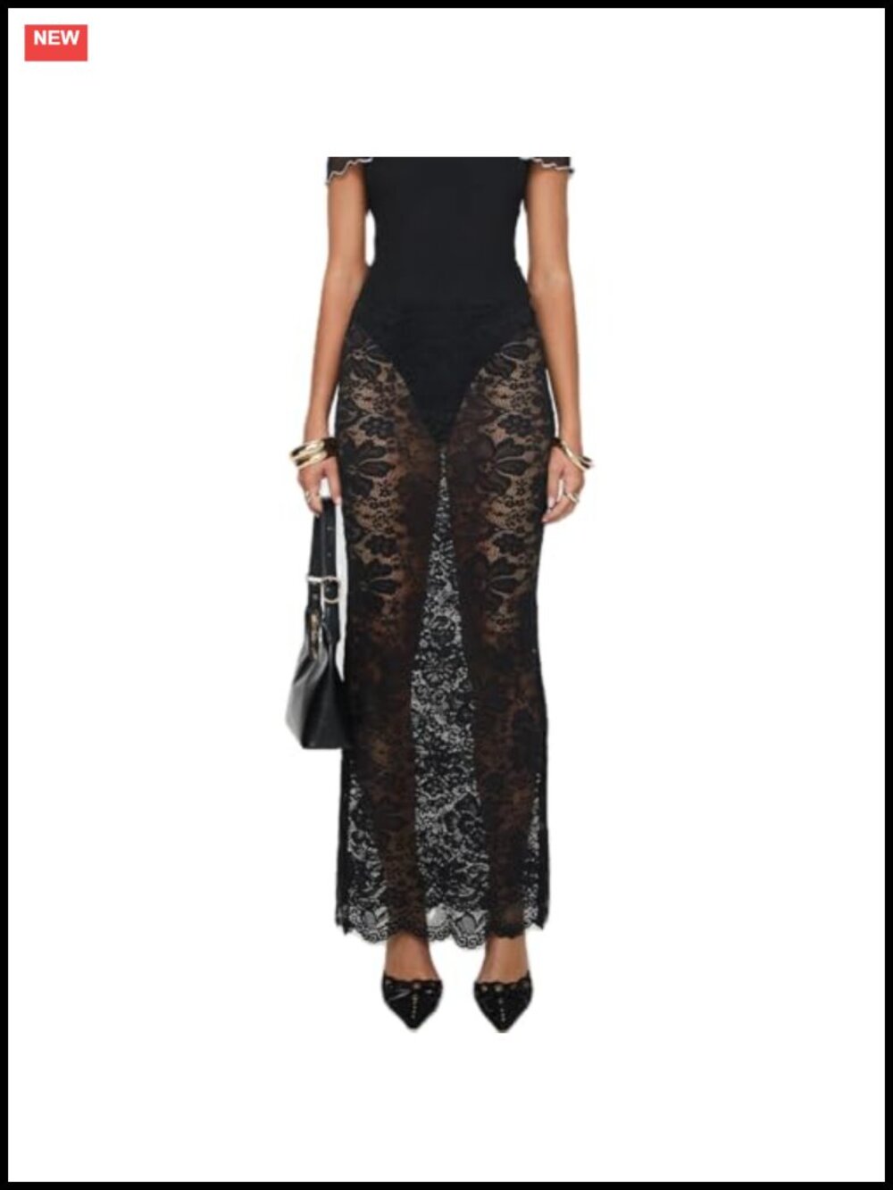 Sheer Lace Maxi Skirt Y2K Floral Mesh A-Line Flowy Long Skirt
